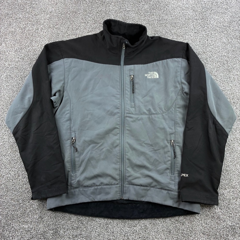 The North Face Apex Softshell Jacket Mens XL Gray Black Zip Outdoor Windbreaker